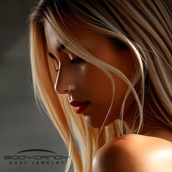 Triple Sided Micro Gem Nose Hoop Ring - Implant Grade Titanium With Sparkling CZ - Picture 5 of 8